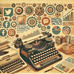Retro-style feature image combining vintage marketing tools and modern digital icons for 'The Ultimate Guide to Digital Marketing Tactics for Small Businesses' blog post.